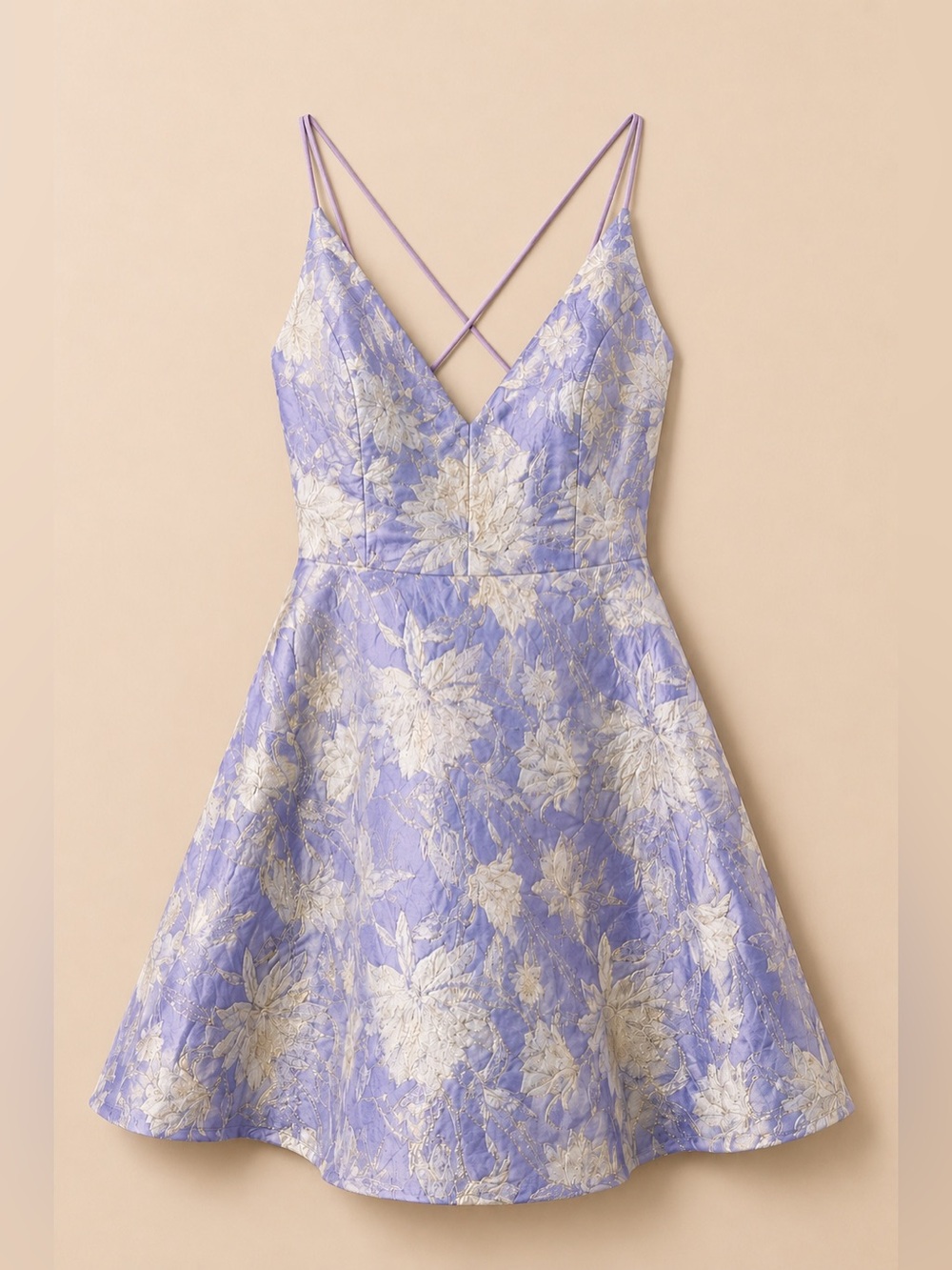 Lulus Forever Beautiful Lavender Floral Jacquard Strappy Mini Dress XS